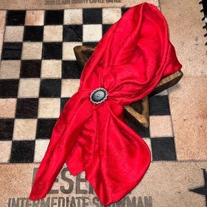 Authentic Red paisley Wild rag with stamped silver concho rag tie